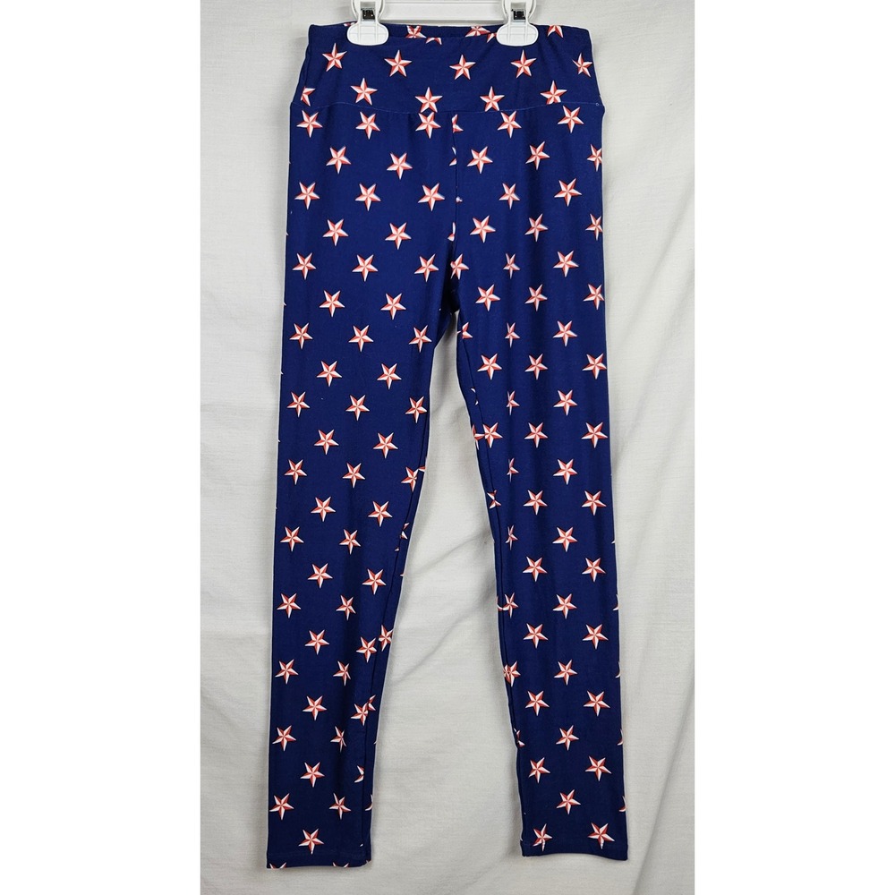LuLaRoe Blue Red White Star Print Leggings OS Patriotic Yoga 4th of July